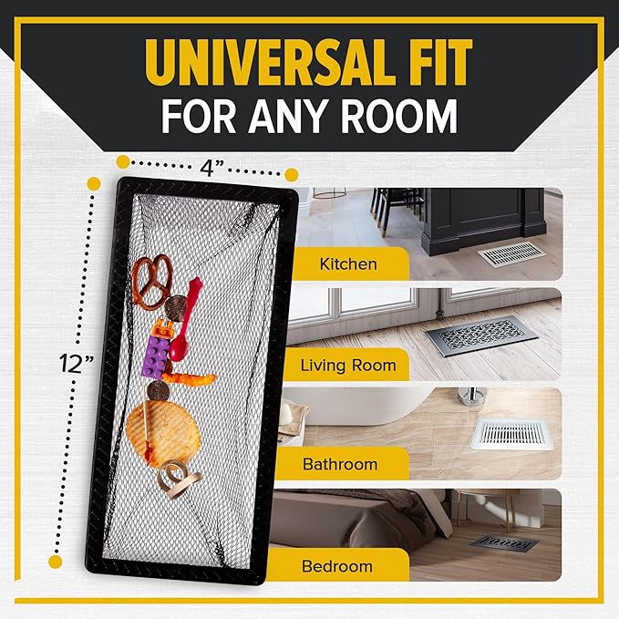 Floor Register Trap/Cover - Screen for Home Air Vent Filters 4"x12", 2-Pack