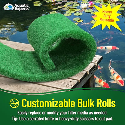 Aquatic Experts Green COARSE Pond Filter Pad - 2 inch Thick - Bulk Roll Water Garden Filter Pond Media - Made in USA, (16" x 56")