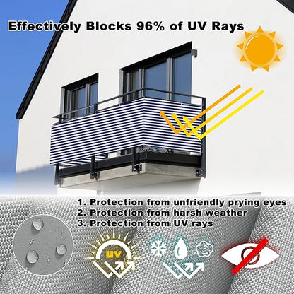 Balcony Privacy Screen 3' x 13.1' UV Protection 96% Patio Privacy Screens for Balcony, Easy Installation with Zip Ties for Porch Deck Outdoor Backyard Patio Balconys, Blue Stripes