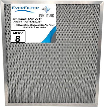 12x12x1 Electro-static Air Filter (1-Ct) AC Furnace Filter, Reusable & Washable 4-Stage Electrostatic Filter for Residential and Commerical HVAC (Actual Size: 11.75 x 11.75 x 0.75 Inches)