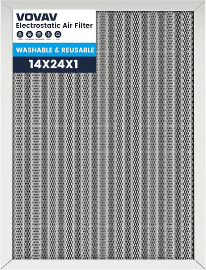 14x24x1 Air Filter-MERV 8, Washable & Reusable Electrostatic Air Filter, AC/HVAC Furnace Filter, Lasts a Lifetime, Permanent Filter, Breathe FresherHome And Office Actual Size:13.5x23.5x0.86Inch