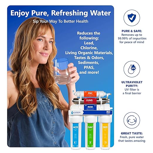 Express Water Reverse Osmosis Ultraviolet Water Filtration System – 100 GPD (Modern Brushed Nickel Faucet)