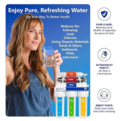 Express Water Reverse Osmosis Ultraviolet Water Filtration System – 100 GPD (Modern Brushed Nickel Faucet)