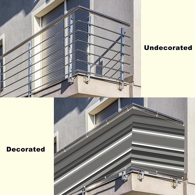 Privacy Fence 4.6' x 16.4' UV Protection Weather Resistant Waterproof Patio Privacy Screen, Includes Cable Ties for Porch Deck Outdoor Backyard Patio Balconys, Black White Stripes