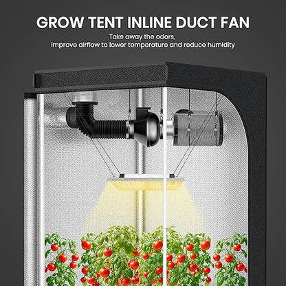 InfiniPower 4 Inch 195 CFM Inline Ventilation Fan 4" Air Carbon Filter, 4" 8 Feet Black Ducting and Rope Hanger, Combo for Grow Tent, Greenhouse, Kitchen