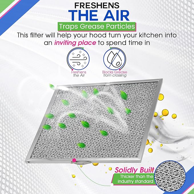 Stove Hood Vent Filter 11.6” x 11.2” BPQTF S99010317 Compatible with Broan Range Hood Filter Replacement for Ductless Overhead - Metal Mesh Filters Grease and Carbon Freshens Kitchen Oven Air (2-Pk)