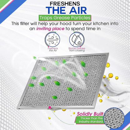 Stove Hood Vent Filter 11.6” x 11.2” BPQTF S99010317 Compatible with Broan Range Hood Filter Replacement for Ductless Overhead - Metal Mesh Filters Grease and Carbon Freshens Kitchen Oven Air (1-Pk)