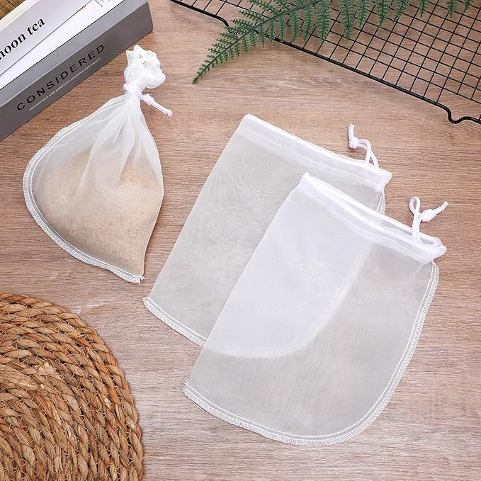 4 Pack Aquarium Filter Bags Fine Mesh Bag Filter Sock Nylon Aquarium Media Bag Reusable Extra Fine Filters Bags 180 Mesh Pouch Drawstring for Impurities Activated Carbon,White