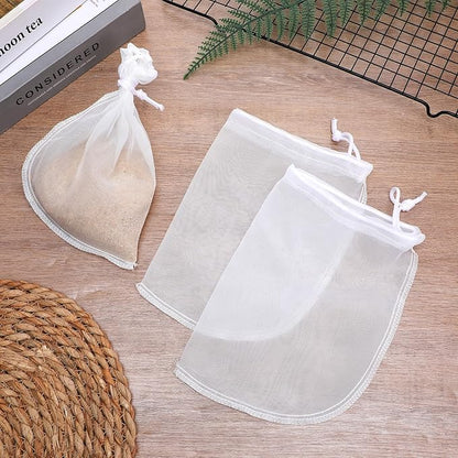 4 Pack Aquarium Filter Bags Fine Mesh Bag Filter Sock Nylon Aquarium Media Bag Reusable Extra Fine Filters Bags 180 Mesh Pouch Drawstring for Impurities Activated Carbon,White