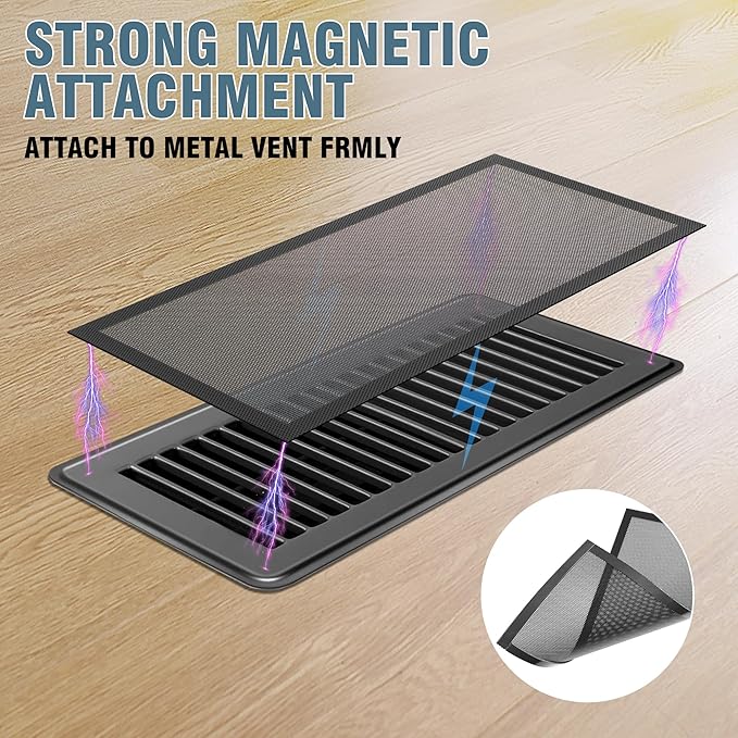 6 Pack Strong Magnetic Floor Vent Cover - PVC Mesh Register for Wall Ceiling Floor Catch Debris Hair Insect (Black, 5.5 x 12 Inch)