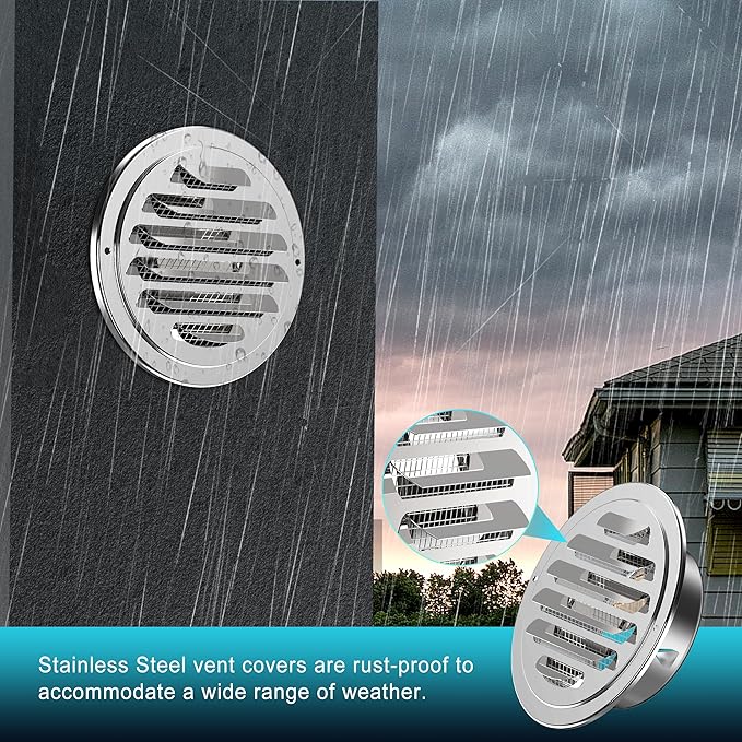Stainless Steel Soffit Vents 4 Inch, HG Power Round Vent Cover with Screen Mesh, Louver Air Vent Hood for Wall, Ceiling Mount, Bathroom, Garage, Attic Ventilation, Silver
