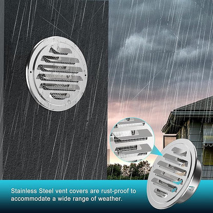 Stainless Steel Soffit Vents 4 Inch, HG Power Round Vent Cover with Screen Mesh, Louver Air Vent Hood for Wall, Ceiling Mount, Bathroom, Garage, Attic Ventilation, Silver