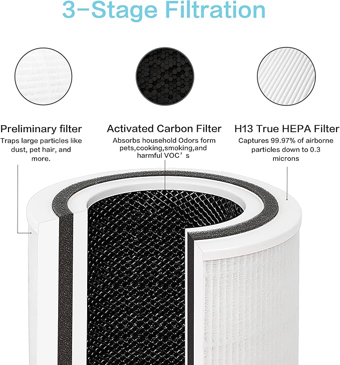 Flintar TPAP001 H13 Replacement Filter, Compatible with TOPPIN TPAP001 Air Purifier Comfy Air C2, 3-in-1 H13 Grade Filter Set, Part # TPFF001, 2-Pack