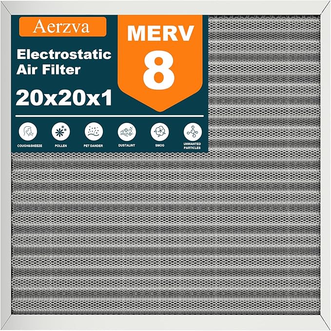 20x20x1 Reusable Air Filter, Washable, MERV 8, Permanent Electrostatic Air Filter, Lasts a Lifetime, Breathe Safely at Home or in the Office