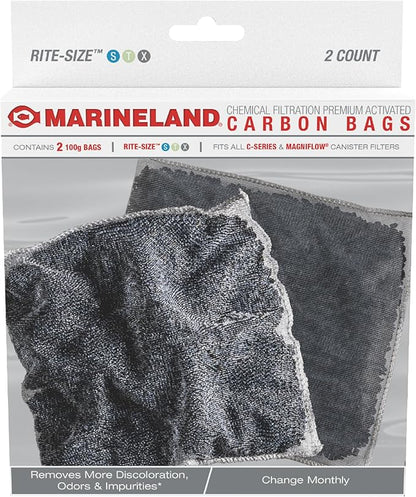 Marineland Carbon Bags, 2 Count, Support Chemical Aquarium Filtration, Rite-Size S, T and X, Fit All C-Series and Magniflow Canister Filters