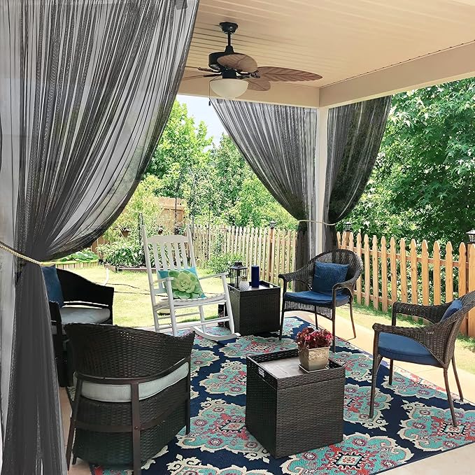 RYB HOME 2 Panels Porch Screen Mesh Outdoor Curtains Lightweight Mosquito Netting for Patio Gazebo Pool Hut Bug Netting Size Adjustable, Black, 118 inches Wide x 120 inches Long