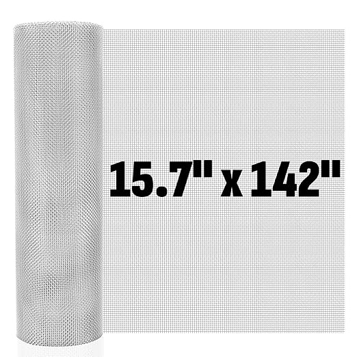 20 Mesh 304 Stainless Steel Mesh Screen, 15.7'' x 142''(40cm x 360cm) Wire Screen Mesh, Rust Free Woven Wire Mesh, Metal Mesh Screen for Air Vents, Window Screen, Filters, Garden Covers