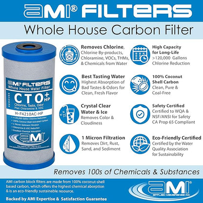APPLIED MEMBRANES INC. Whole House Water Filter Replacement Filter Cartridge Set | 2 Stage 4.5” x 10” Sediment and Carbon Block Filters | Fits 10-inch Housings