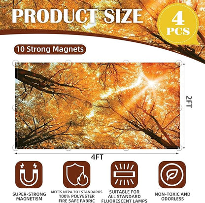 4 Pcs Fluorescent Light Covers - Classroom, Office 4 x 2 Feet Flame Retardant Magnetic Covers for Ceiling Lights Filters (Autumn & Sunset)