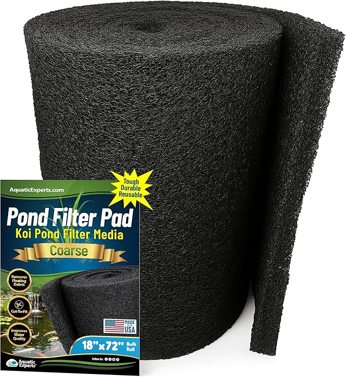 Aquatic Experts Classic Koi Pond Filter Pad COARSE – Bulk Roll Pond Filter Media, Rigid Ultra-Durable Latex Coated Fish Pond Filter Material US (18" x 72", Coarse (Black))