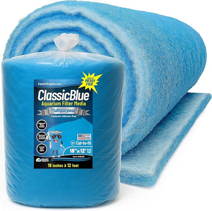 Aquatic Experts Classic Bonded Aquarium Filter Pad -18 Inches by 12 Feet by .75 Inch - Blue and White Aquarium Filter Media Roll Bulk Can Be Cut to Fit Most Filters, Made in USA (18" x 12 Feet)