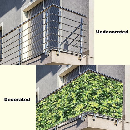 Balcony Privacy Screen 2' x 26.2' Heavy Duty 165 GSM HDPE Patio Privacy Screen, Includes Cable Ties for Garden Wall, Patio Gate, Patio Deck, Green Leaf Pattern