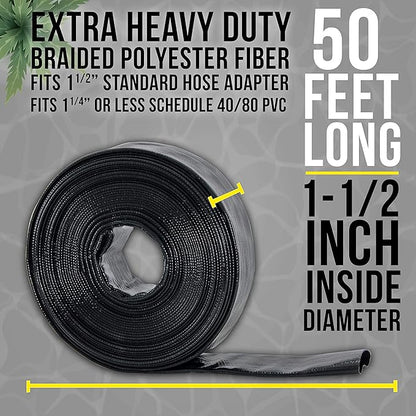 U.S. Pool Supply Pool Backwash Hose 1 1/2 Inch Diameter x 50 Feet - Discharge Hose for Pump, Sand Filter & Sump Pump Hoses - Burst Resistant Lay Flat Drainage Hoses for Inground & Above Ground Pools