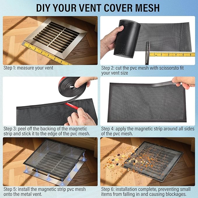 39x5.5 inch Customizable DIY Floor Vent Covers, Magnetic PVC Vent Mesh for Wall, Ceiling & Home Floor, PC Case Dust Mesh Filter