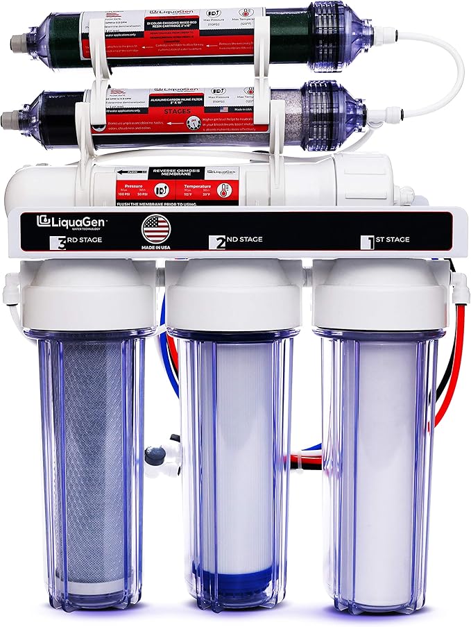 LiquaGen Portable - 6-Stage Dual Use Drinking and 0 PPM Aquarium Reef and Deionization | Reverse Osmosis Water System RO/DI | W/pH Alkaline Mineral Restoration Filter - 100 GPD