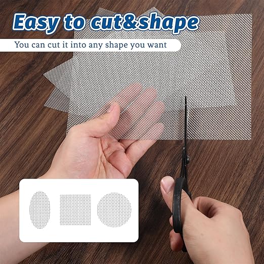 6 Pack 8.27 x 5.9 Inch Stainless Steel Wire Mesh Screen, 20 Mesh Woven Metal Wire Net for DIY Projects, Vent, Cage, Garden, Window, Easy to Cut and Resistant to Rust, Prevents Rodents from Enter