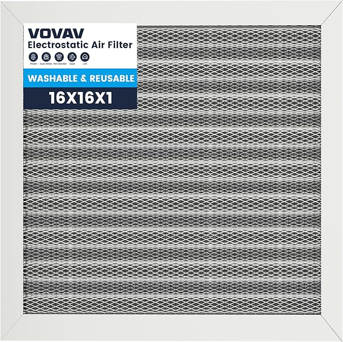 16x16x1 Air Filter-MERV 8, Washable & Reusable Electrostatic Air Filter, AC/HVAC Furnace Filter, Lasts a Lifetime, Permanent Filter, Breathe FresherHome And Office Actual Size:15.5x15.5x0.86Inch