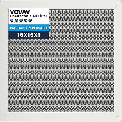 16x16x1 Air Filter-MERV 8, Washable & Reusable Electrostatic Air Filter, AC/HVAC Furnace Filter, Lasts a Lifetime, Permanent Filter, Breathe FresherHome And Office Actual Size:15.5x15.5x0.86Inch
