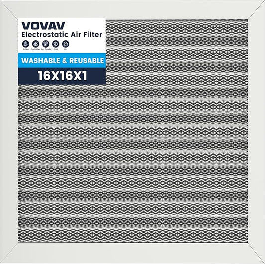 16x16x1 Air Filter-MERV 8, Washable & Reusable Electrostatic Air Filter, AC/HVAC Furnace Filter, Lasts a Lifetime, Permanent Filter, Breathe FresherHome And Office Actual Size:15.5x15.5x0.86Inch