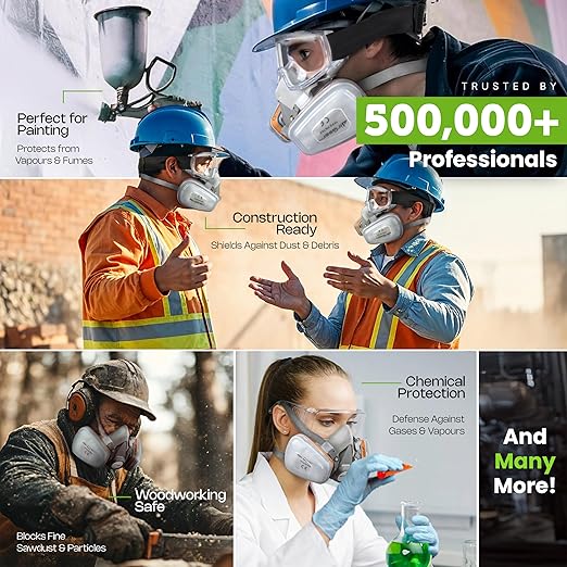 AirGearPro M-500 Reusable Respirator Mask with A1P2 Filters | Anti-Gas, Anti-Dust | Gas Mask Ideal for Painting, Woodworking, Construction, Sanding, Spraying, Chemicals, DIY etc