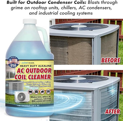 Nature's Freedom HVAC Coil Cleaner – Heavy Duty Alkaline Formula for Outdoor AC Condenser Units – Gallon