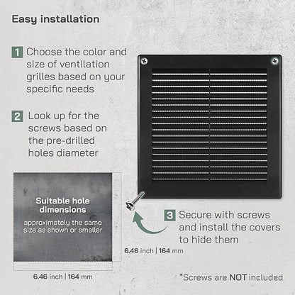 Vent Systems 8'' x 8'' Inch Black Soffit Vent Cover - Pack of 100 - Flat Square Air Vent Louver - Grille Cover - Built-in Insect Screen - HVAC Vents for Bathroom, Home Office, Kitchen 8x8 Inch