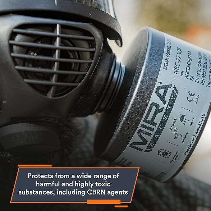 MIRA Safety - NBC-77 SOF - Single 40mm Gas Mask Filter - Special Combined CBRN Respirator Filters - NATO Standard Size (40mm x 1/7") - Canister Filter Fits CBRN Gas Masks - 20 Year Shelf Life