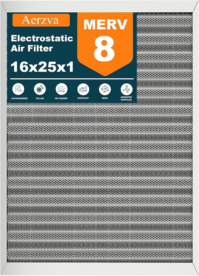 16x25x1 Reusable Air Filter, Washable, MERV 8, Permanent Electrostatic Air Filter, Lasts a Lifetime, Breathe Safely at Home or in the Office