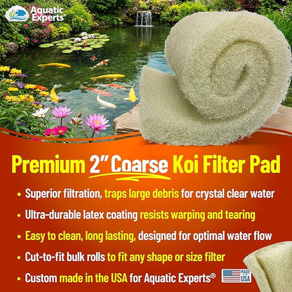 Aquatic Experts Cream COARSE Pond Filter Pad - 2 inch Thick - Bulk Roll Water Garden Filter Pond Media - Made in USA, (18 inch by 36 inch)