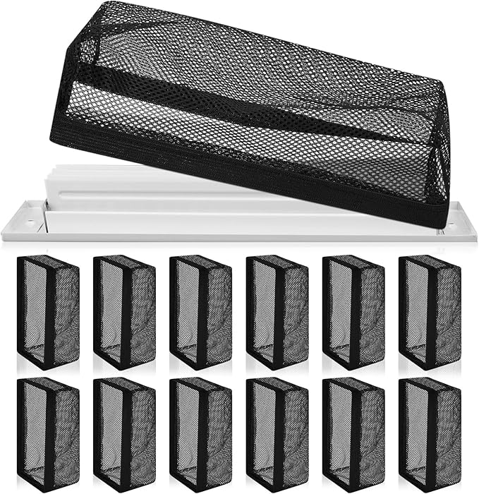 Zonon 12 Pcs 6 x 10 Inch Floor Register Cover Trap Vent Screen for Home Vent Mesh Elastic Band Filter Floor Register Trap Keeps Pet Hair,Food Out(Black)