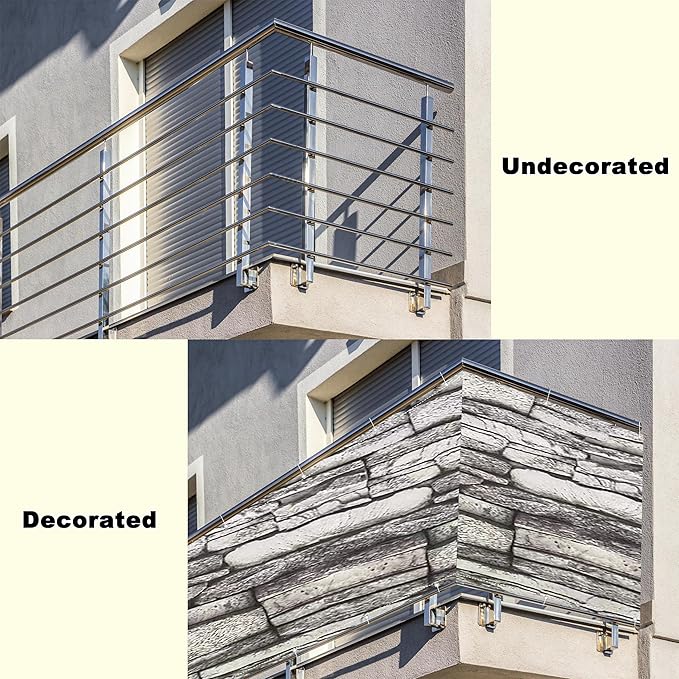 Privacy Fence 1.6' x 32.8' UV-Protection Wind-Resistant Garden Fence, Included Cable Ties Customized Size for Deck, Patio, Backyard, Outdoor Pool, Porch, Railing, Stone Pattern