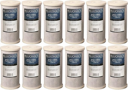 Bluonics Carbon Block Water Filters 12 pcs 4.5" x 10" Cartridges for Chlorine, Taste, and Odors CTO Activated Carbon Filtration Effective at removing Unpleasant Smells