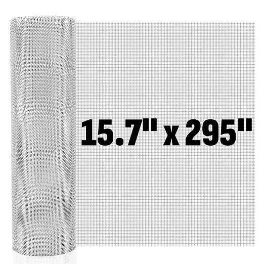 20 Mesh 304 Stainless Steel Mesh Screen, 15.7'' x 295''(40cm x 750cm) Wire Screen Mesh, Rust Free Woven Wire Mesh, Metal Mesh Screen for Air Vents, Window Screen, Filters, Garden Covers