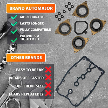Engine Head Cover Gasket Set Replacement for Honda Accord 2013-2017 - Engine Oil Filter Housing Gasket for 2.4L 3.5L Engine - Set PN 12030-5A2-A01 by AUTOMAJOR