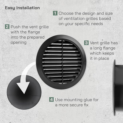 Vent Systems 5'' Inch - Black - Pack of 2 - Soffit Vent Cover - Round Air Vent Louver - Grill Cover - Built-in Insect Screen - HVAC Vents for Bathroom, Home Office, Kitchen