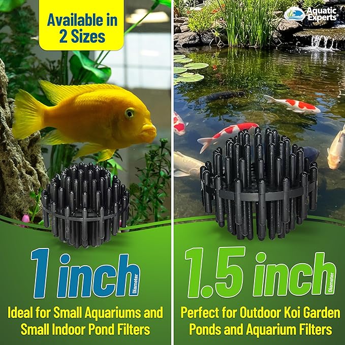 Aquatic Experts 1.5" Large Bio Balls for Ponds – Biological Filter Media for Waterfalls & Outdoor Pond Filters, Treats Up to 1,000 Gallons (300 Count + 14" x 20" Mesh Bag)