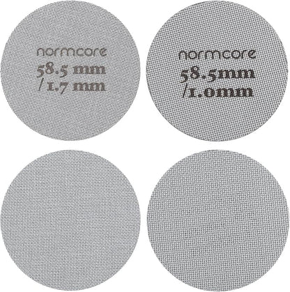 Normcore 2 Packs 58.5mm Puck Screen with Stand - Reusable Contact Shower Screen with Silicone Holder - 1.7mm / 1.0mm Thickness 150μm Mesh - Compatible with Espresso Machine 58mm Portafilter Basket