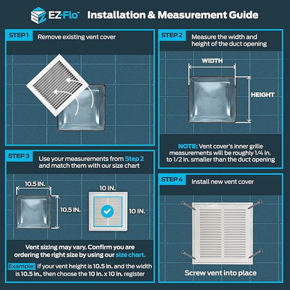 EZ-FLO 10 x 10 Inch (Duct Opening) Return Air Vent Cover for Wall or Ceiling, Solid Steel Return Air Filter Grille, HVAC Vent Cover, White, 61657
