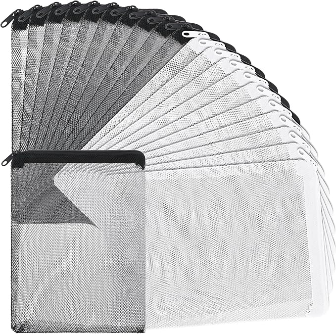 Grevosea 20 Pcs Aquarium Filter Media Bags, Fish Tank Coarse Mesh Bags 5.91 x 7.87 Inch Nylon Mesh Bag with Zipper for Activated Carbon Ceramic Rings Bio Balls Black & White