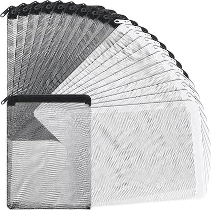 Grevosea 20 Pcs Aquarium Filter Media Bags, Fish Tank Coarse Mesh Bags 5.91 x 7.87 Inch Nylon Mesh Bag with Zipper for Activated Carbon Ceramic Rings Bio Balls Black & White